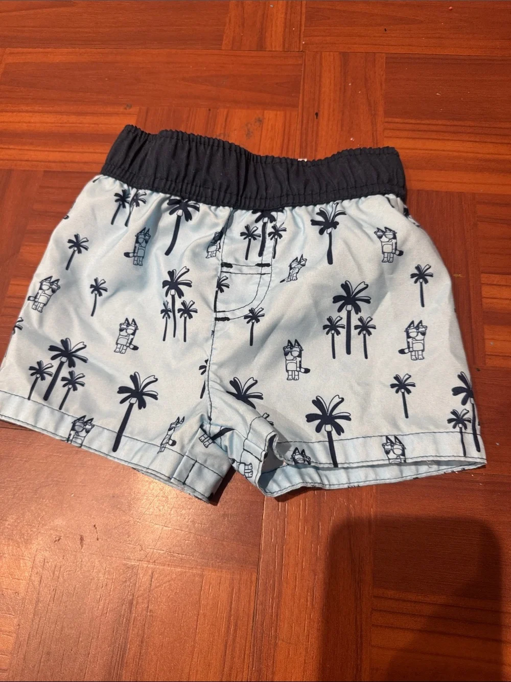Kids Light Blue Palm-Print Swim Shorts